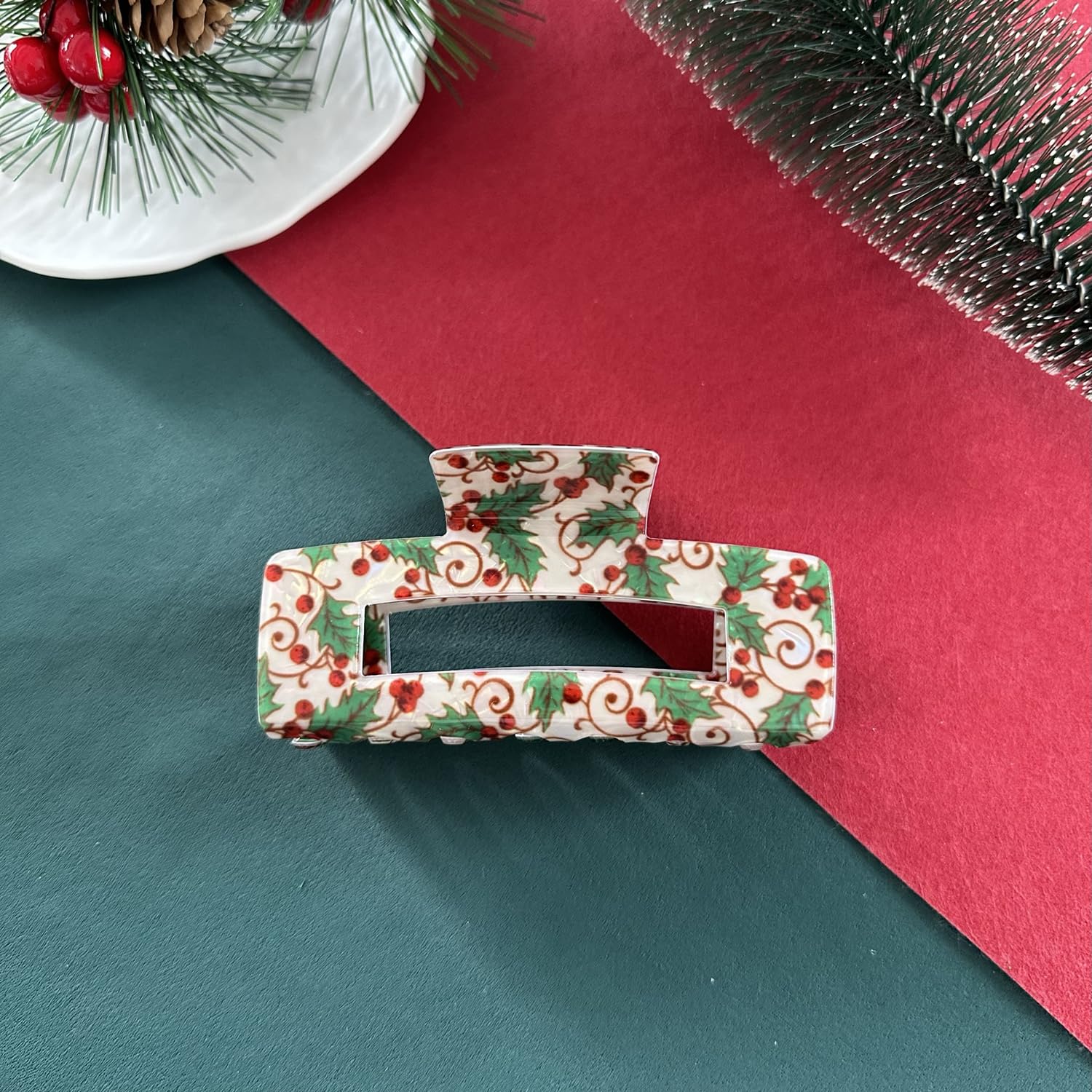 Christmas Hair Claw Clips Acrylic Large Hair Clips Christmas Holly Design Hair Accessories Cute Winter Shark Jaw Clamps for Thick or Thin Hair Non Slip Xmas Party Hair Barrettes for Women - Image 9