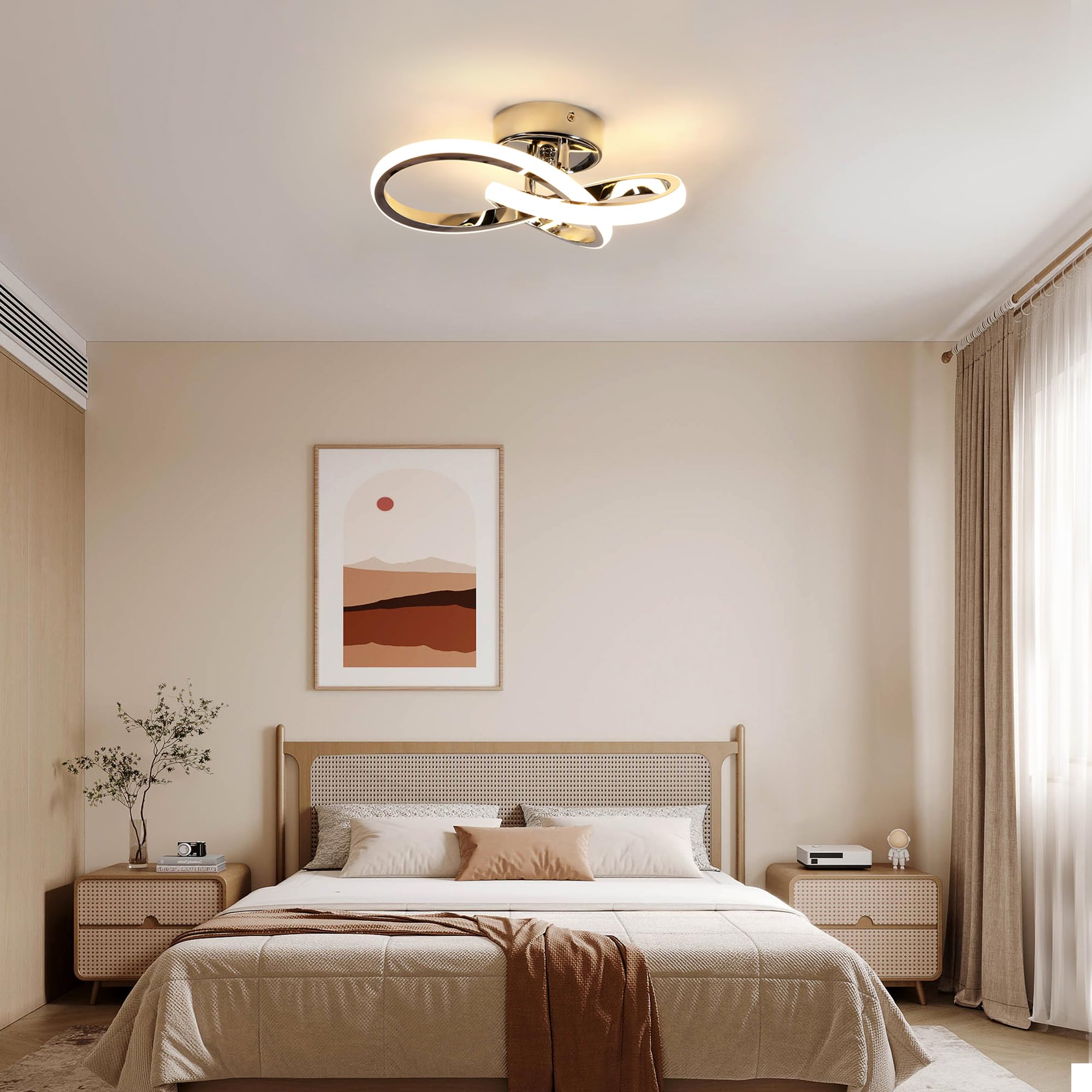 Comely Plafon LED Nowoczesny, Oprawa Sufitowa LED 22W 2475LM Oprawa, Żyrandol Do Korytarza Kuchni Sypialni Jadalni Balkonu, Ciepła Biel 3000K, Srebrny, Średnica 25cm