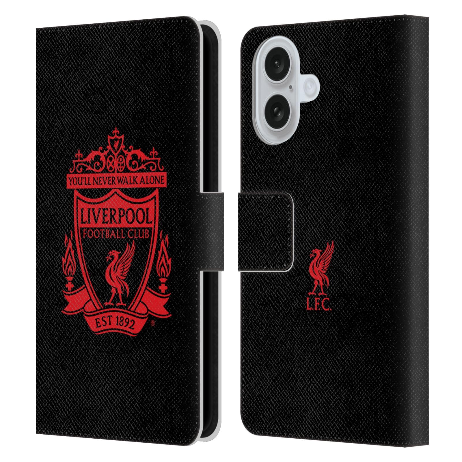 Head Case Designs Officially Licensed Liverpool Football Club Black 2 Crest 1 Leather Wallet Case Compatible With Apple iPhone 16 โ image 1