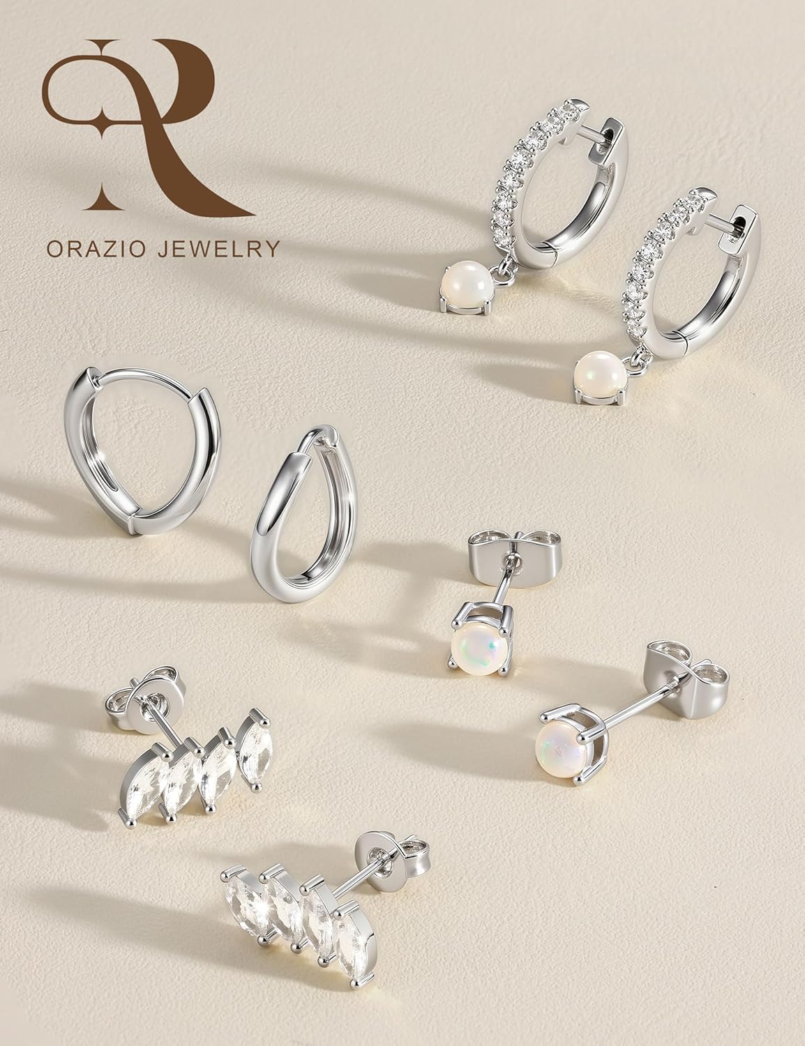 ORAZIO Hypoallergenic Surgical Steel Gold Hoop Earrings 14K Gold Plated Stud Hoop Earrings for Women CZ Pearl Opal Dangle Huggie Earring Set Cartilage Earring Stacks for Multiple Piercing 20G - Image 6