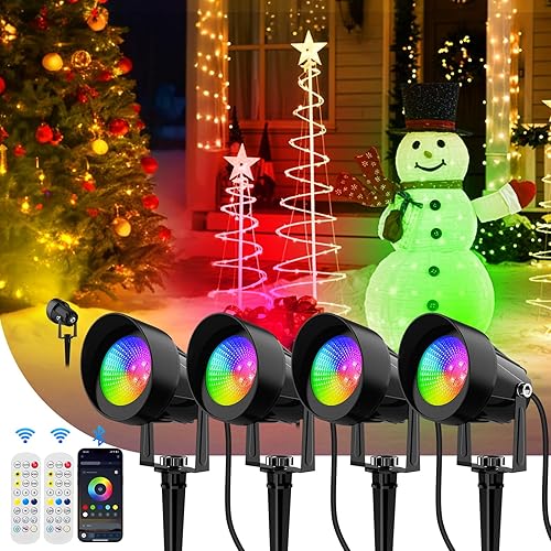 Focos para exteriores, iluminación inteligente RGBW LED que cambia de color con aplicación y control remoto, modo de música, escenas de bricolaje,
