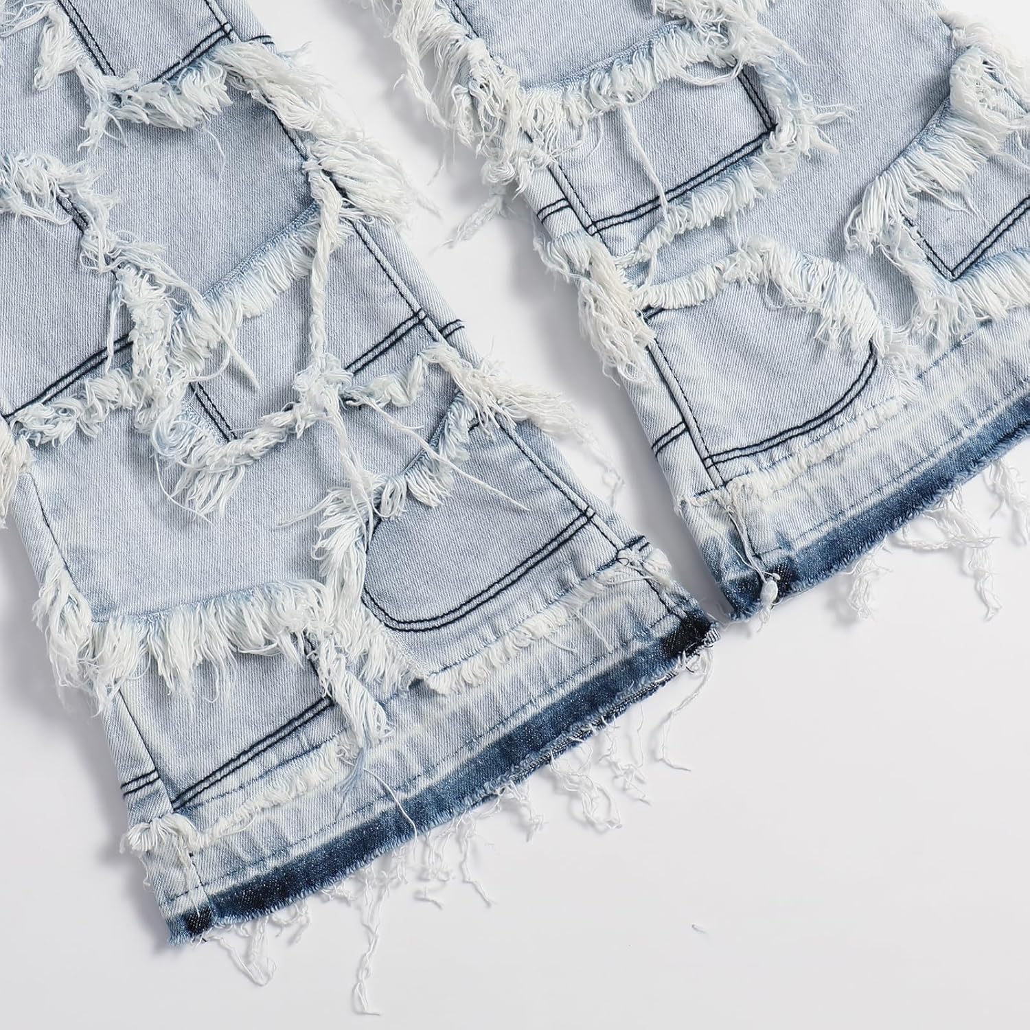 Men's Hip Hop Denim Ripped Dilapidated Mid Rise Stretch Straight Leg Jeans with Pockets - Image 6