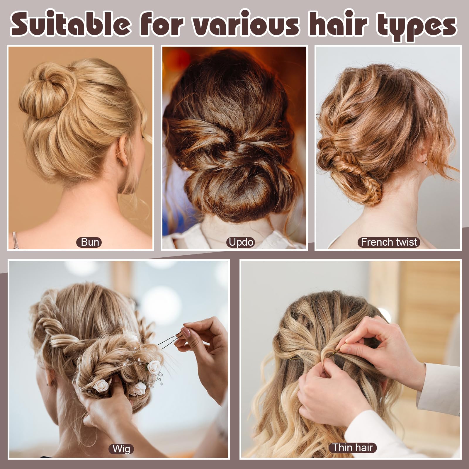 Juego de 480 horquillas para el cabello, horquillas en forma de U para moños, horquillas para el cabello para mujeres, bandas de goma para el cabello con caja, 2/2.36/2.76 pulgadas, horquillas negras 6