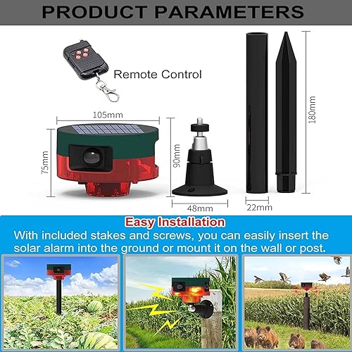 Miniatura 9 de Luces de alarma de seguridad con sensor solar para exteriores, detector de movimiento de 360, luz estroboscópica intermitente, lámpara de