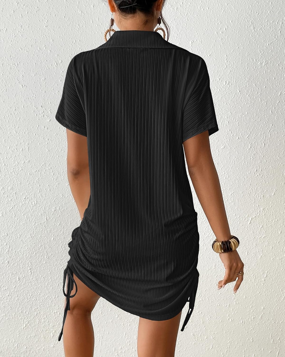 Bsubseach Swimsuit Coverup for Women V Neck Bathing Suit Cover Up Short Sleeve Bikini Dress Shirt with Pockets - Image 3