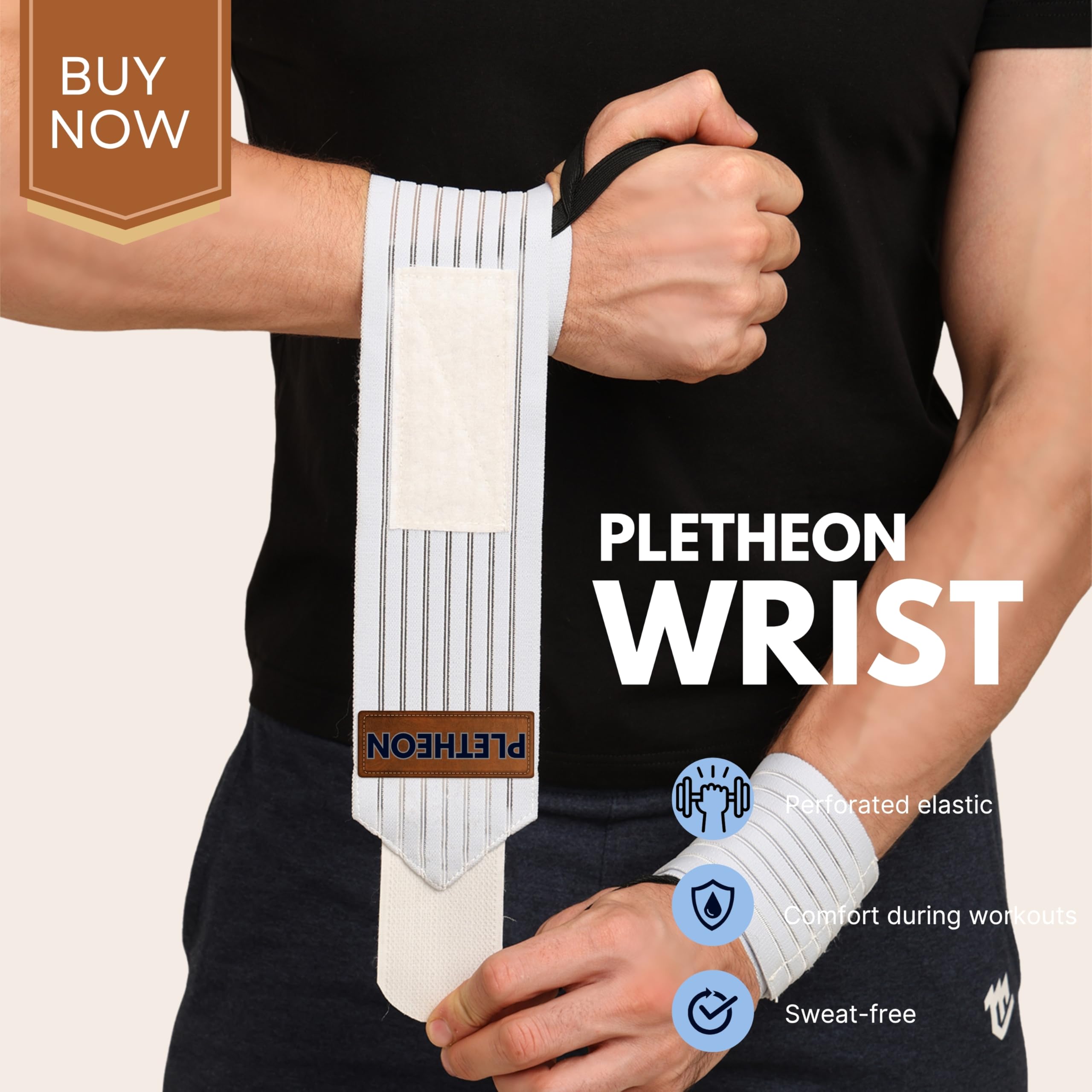 PLETHEON Wrist Support Band for Gym, Workout & Weightlifting | Adjustable Wrist Strap for Men & Women | Pain Relief & Wrist Stability for Fitness & Sports (VENTILATED WHITE) - Image 2 thumbnail
