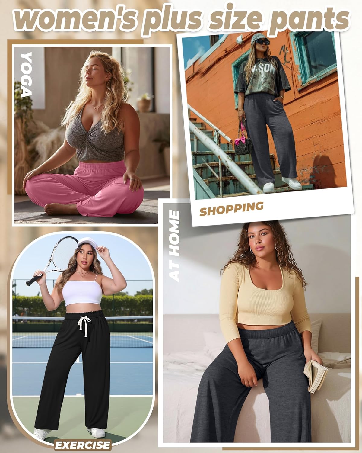 Neer 3 Pack Women's Plus Size Pants Wide Leg Yoga Pants Casual Baggy Sweatpants Drawstring Loose Workout Joggers - Image 2