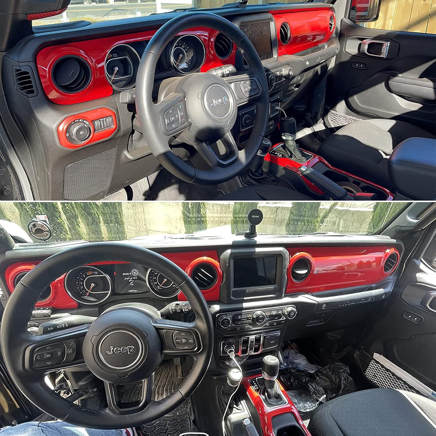 Bolaxin ABS Center Console Panel Dashboard Cover Compatible with Jeep Wrangler JL 2018-2023/ Jeep Gladiator JT 2020-2023 Interior Trim Decor for Jeep Accessories (Red)