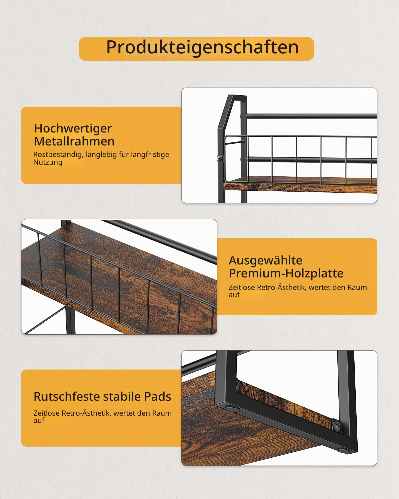 TJ.MOREE 2-stöckiges DVD-Rack mit 56 Ebenen und Schallplattenaufbewahrung, industrieller Retro-Kohlenstoffstahl/Holz, platzsparender Schreibtisch-Organizer