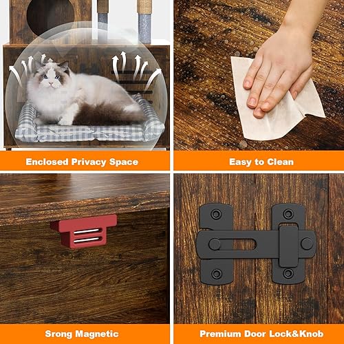 Miniatura 3 de Árbol para gatos con caja de arena, caja de arena para gatos con poste rascador y percha de felpa suave, muebles ocultos para baño para gatos con