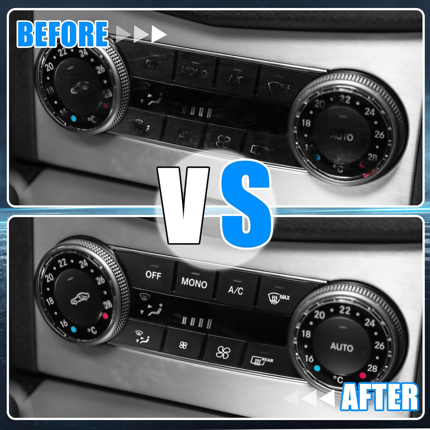 X AUTOHAUX Car Front Center Console Air Conditioning Button Stickers AC Climate Control Buttons Cover Trim Sticker Set Black for Mercedes-Benz C300 2008-2014