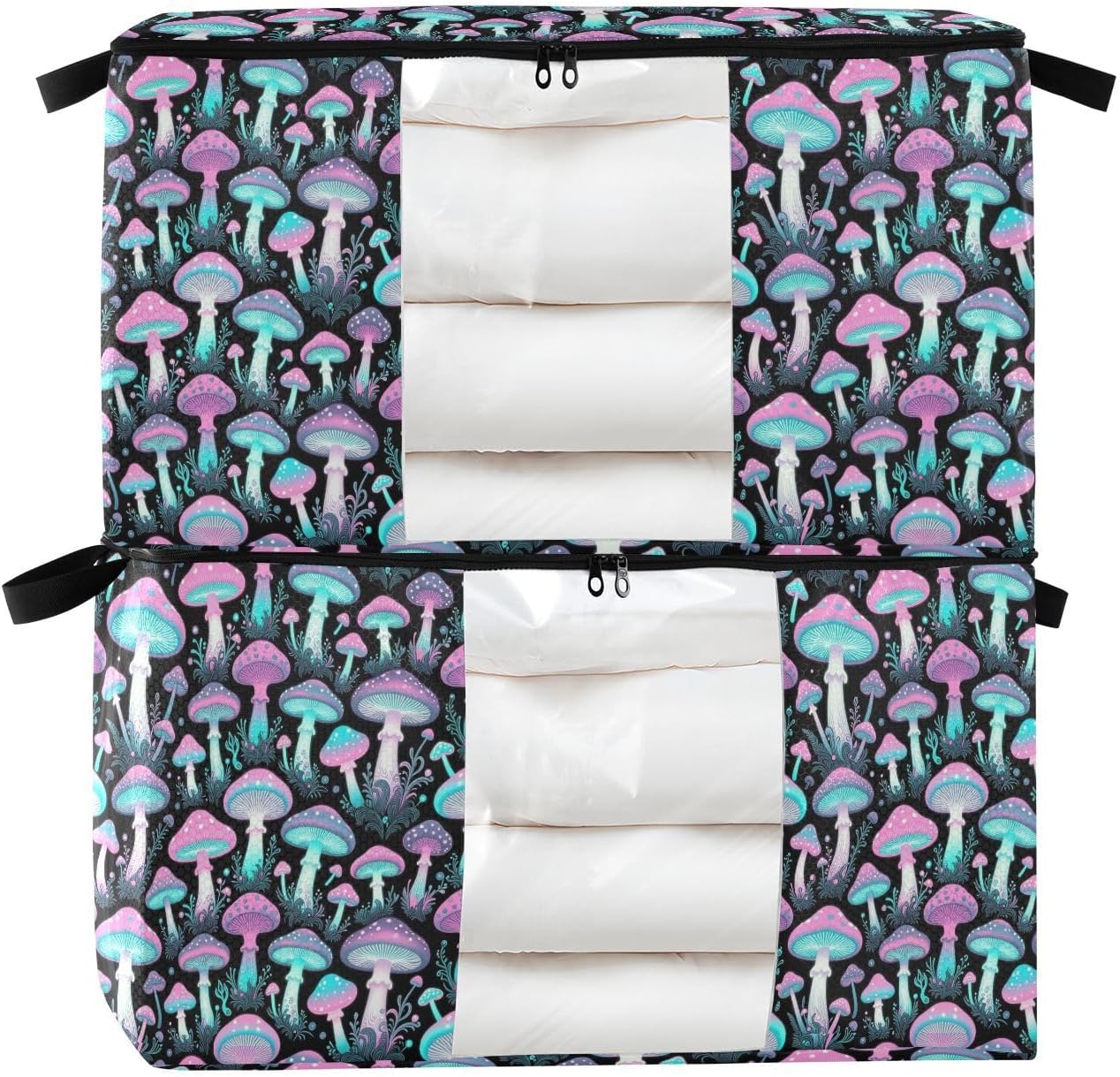 2 Pack Storage Bag For Bed Sheets Foldable Pastel Goth Mushrooms Closet Organizer Storage Foldable Bin With Lid Under The Bed Shoe S