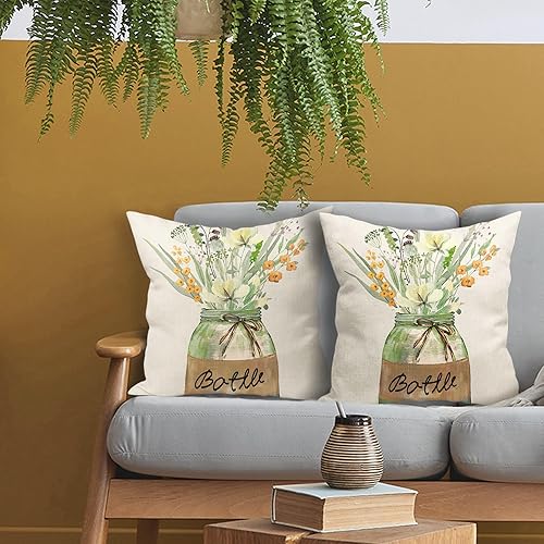 Miniatura 3 de Kawani Juego de 2 fundas de almohada decorativas de flores de primavera y verano de 18 x 18 pulgadas, fundas de almohada decorativas de lino y