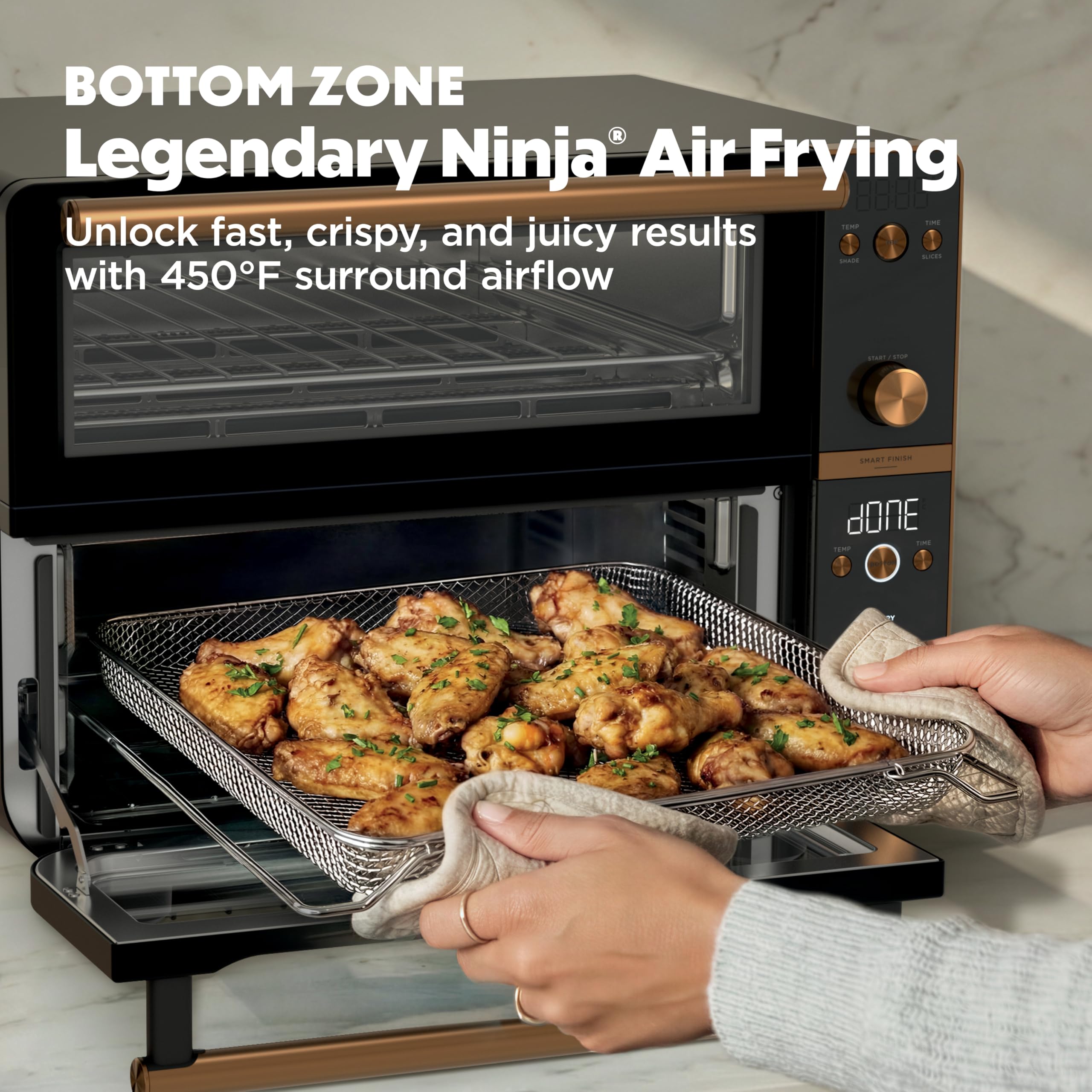 Ninja Double Oven Pro Smart XL - Forno da bancone e friggitrice ad aria | Versatilità 12 in 1 con finitura intelligente e tecnologia DualZone per cucinare 2 pasti alla volta, si adatta al pollo fino a