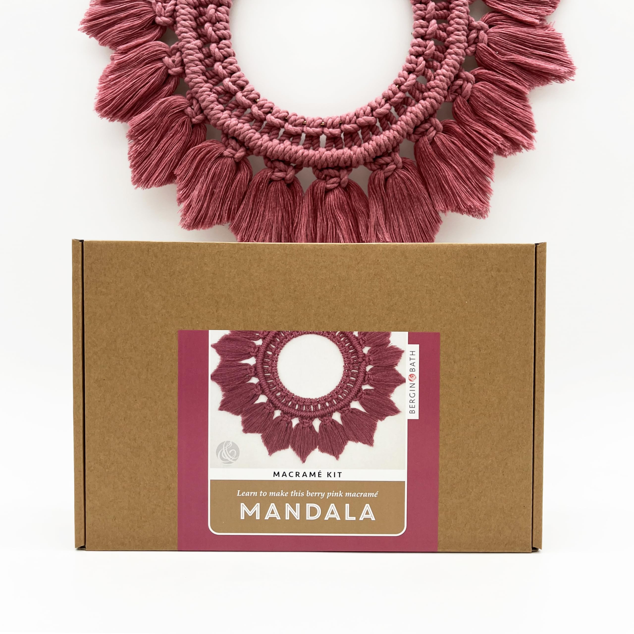 Bergin & Bath Pink Macrame Kit - Mandala Wreath - Make A Rustic Wall Hanging For Christmas. A Great Crafty Gift Idea.