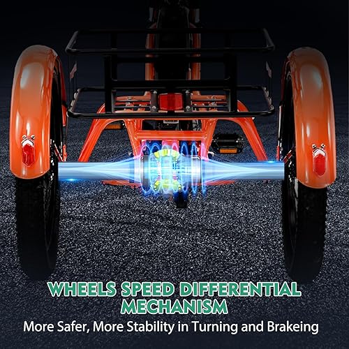 Vista 14 de LILYPELLE Triciclo eléctrico para adultos, triciclo eléctrico plegable de 500 W, triciclo eléctrico de 3 ruedas, bicicleta eléctrica motorizada