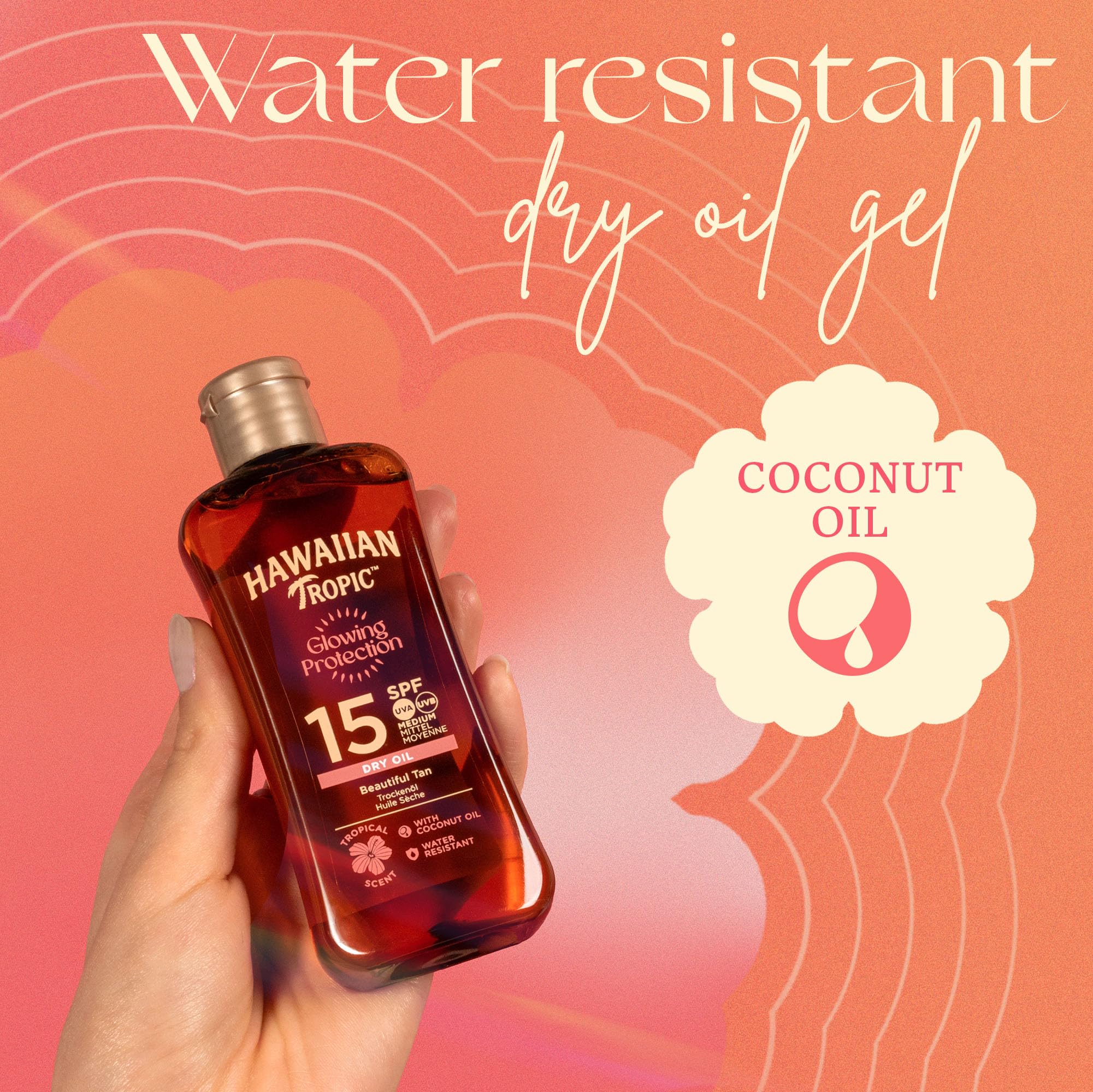 Hawaiian Tropic Aceite Solar SPF 15 - Glowing Oil Aceite Bronceador en Spray con Fragancia Coco & Aceite de Argán - 200 ml (Individual)