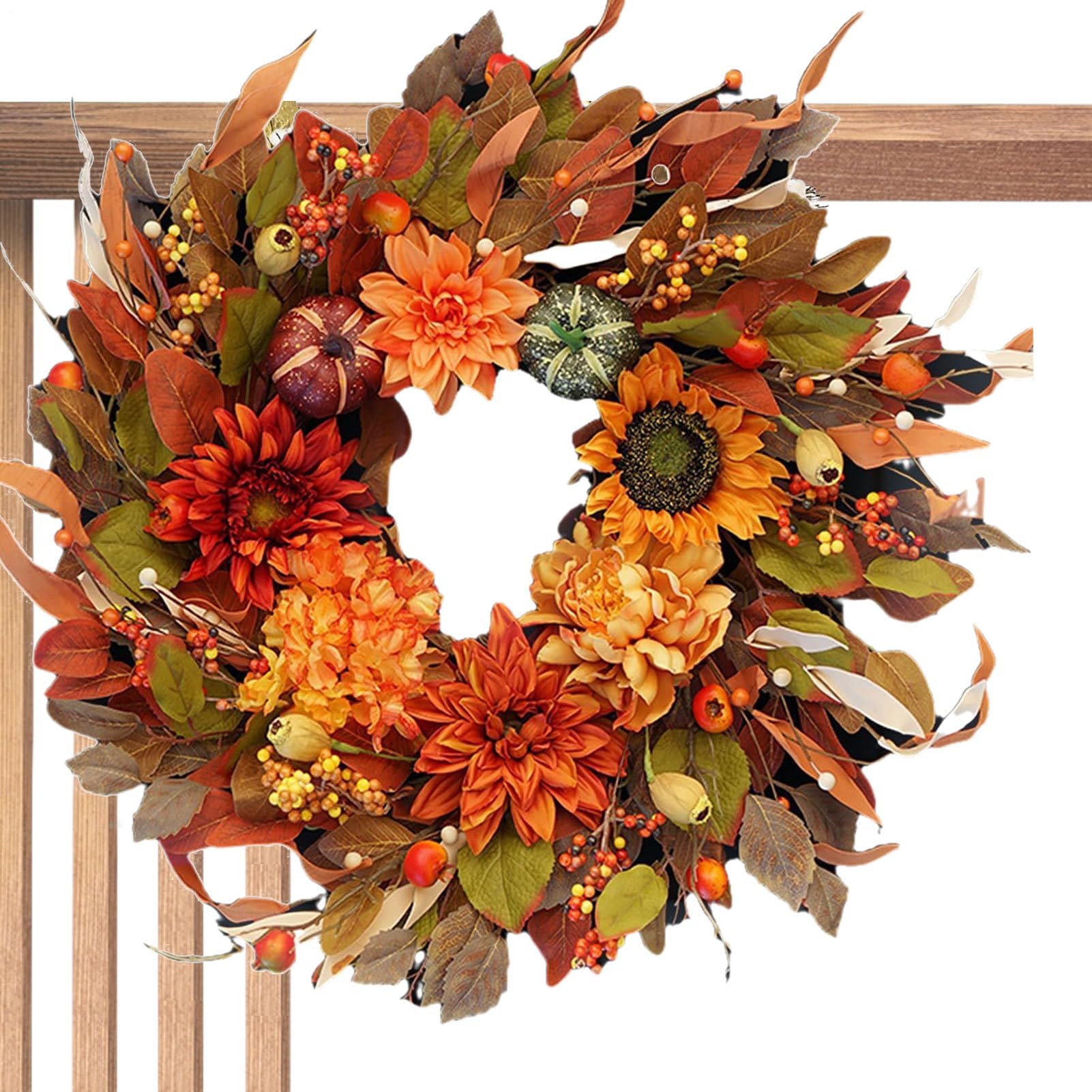 Coronas De Otoño Para La Puerta De Entrada 42 Centímetros Artificial con | Coronas de Otoño para Porche Para Decoración De Festival Acción De Gracias Halloween Vacaciones