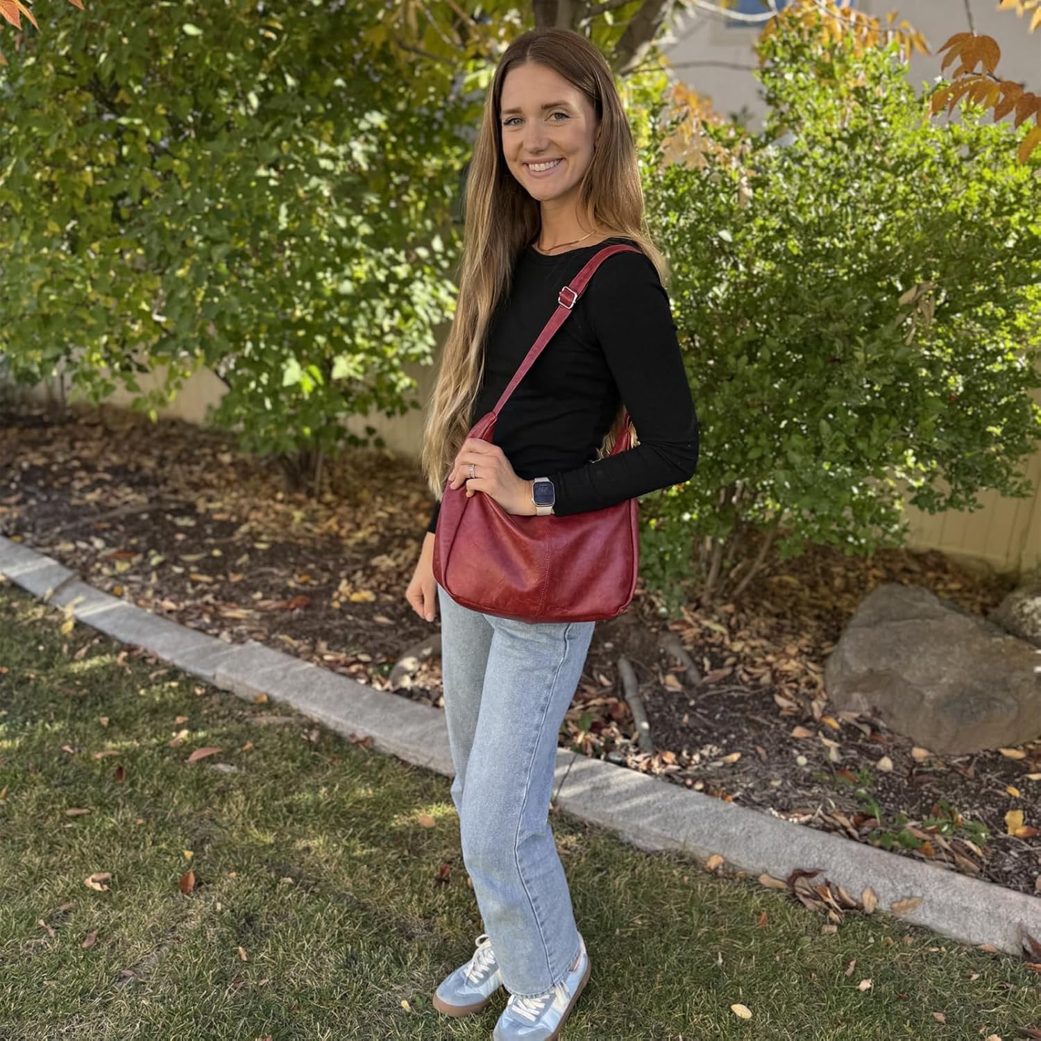 celestina Hobo Bags for Women, Ultra Soft Foldable Vegan Leather Shoulder Handbag, Stylish Slouchy Tote Purses - Image 2