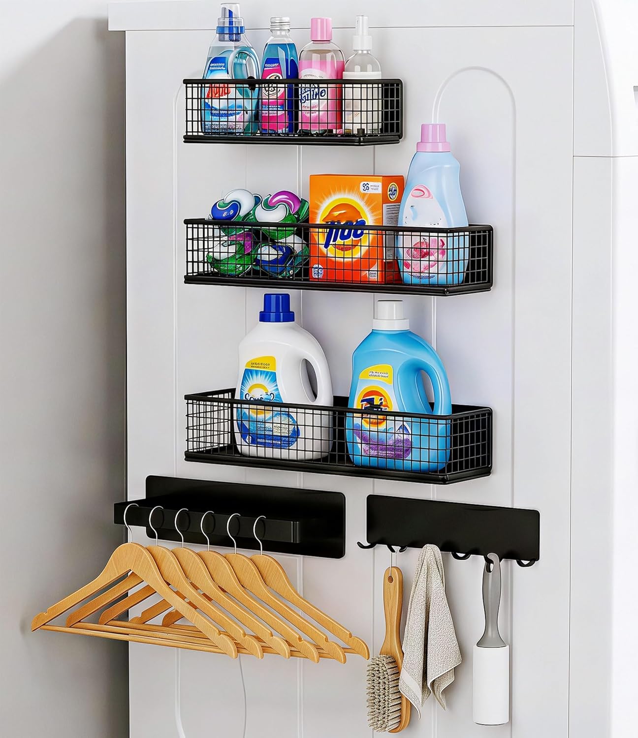 Magnetic Organizer For Refrigerator,With Spice Rack,Hooks Paper Towel Holder Utensils Racks, For Traeger Grills Of Washing Machine Side (Black, 5-Pack)