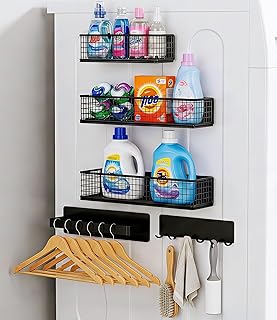 Magnetic Organizer For Refrigerator,With Spice Rack,Hooks Paper Towel Holder Utensils Racks, For Traeger Grills Of Washing Machine Side (Black, 5-Pack)