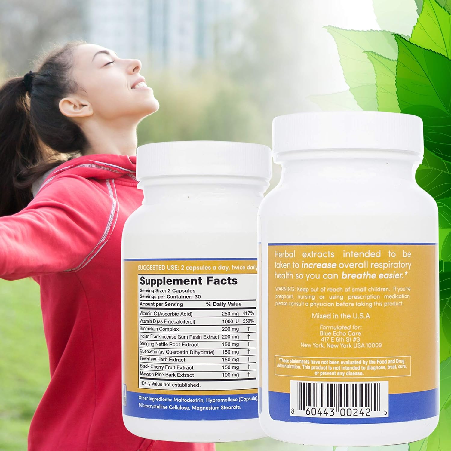 Cleanse Right Ear, Sinus and Lung Health USA MADE for Allergy, Asthma Relief, VEGAN, Naturopathic, Gluten free, Anti-Inflammatory, Non-Drowsy, NO LANOLIN! 60 Capsules - Bromelain, Boswellia, Quercetin : Health & Household