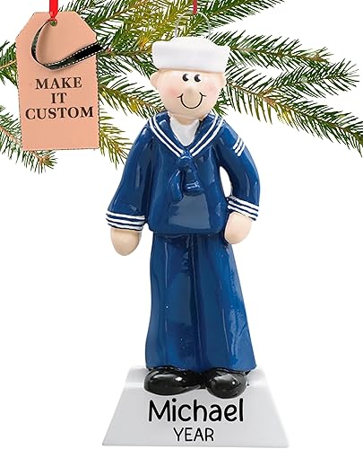 Miniatura 1 de Adornos militares de Navidad personalizados de soldado, adorno azul marino de poliresina, adornos patrióticos únicos, regalos de azul marino para