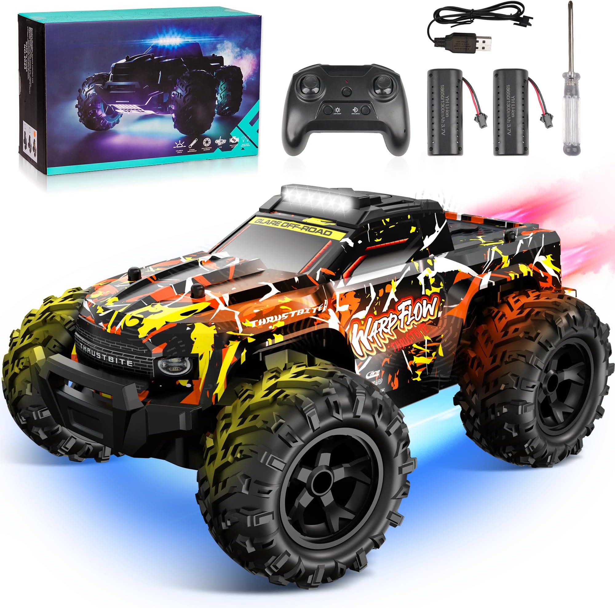 Remote Controlled Car - 1:18 RC Car High Speed LED Light 25 km/h with Spray 2.4 GHz All Terrain Offroad Truck Toy 2 Batteries Fast Toy from 3 4 5 6 7 8 Boy Green