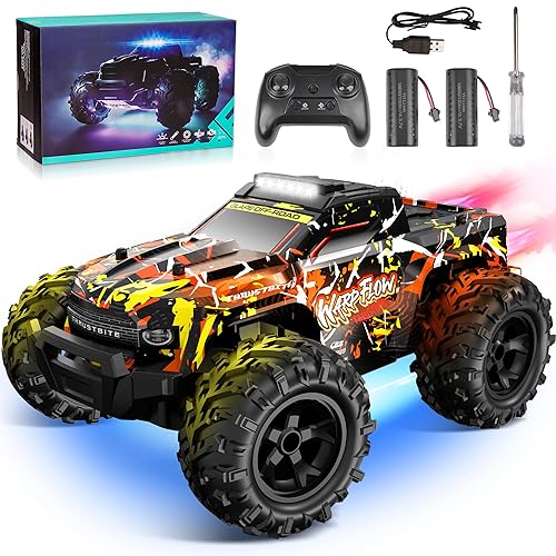 JOYTREKY Coche Teledirigido - 1:18 Coche RC con Luces Led 25 Km/H RC Car con Pulverizador 2,4 GHz Todoterreno 2 BateríAs Recargables 60min Play para NiñOs Y Adultos - Amarillo - Chollo en Juguetes y juegos