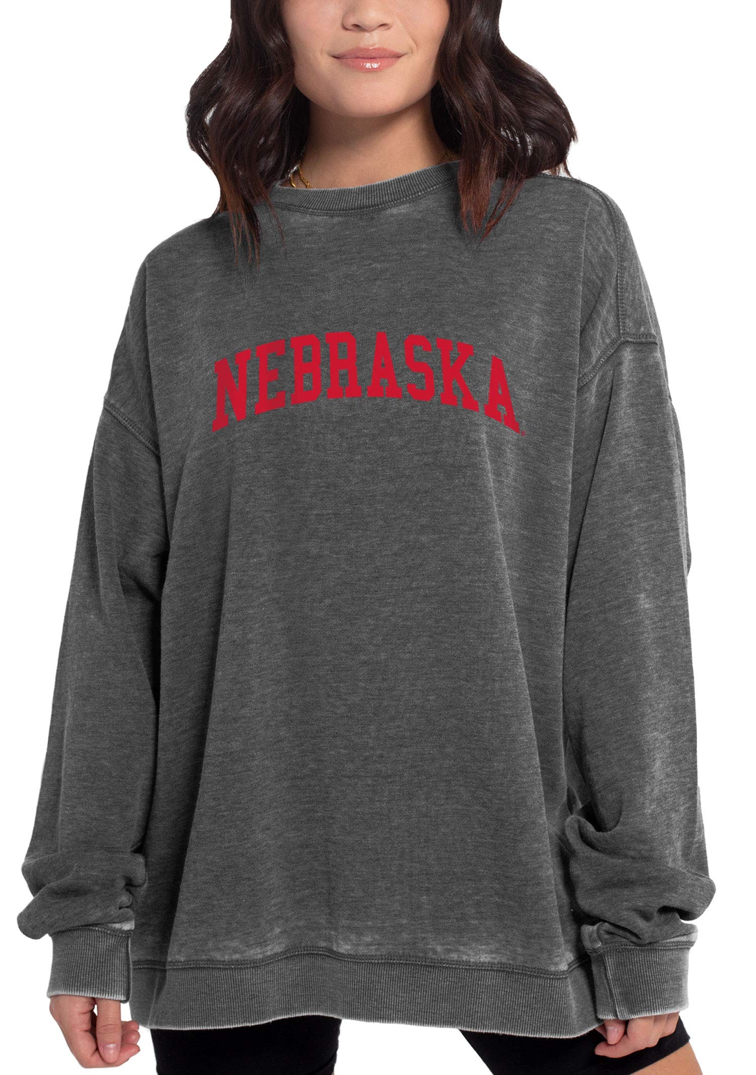 NCAA Nebraska Cornhuskers Womens Burnout Fleece Pullover, Charcoal, X-Large