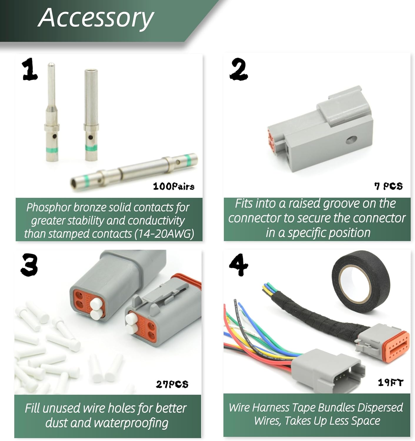 345 pcs DT Deutsch Connector Kit, 2 3 4 6 8 12 Pin Waterproof Connectors, Crimping Tool(12-20AWG), Connector Removal Tool, 100Pairs 16# Solid Terminal Contacts for Cars Motorcycle Boat