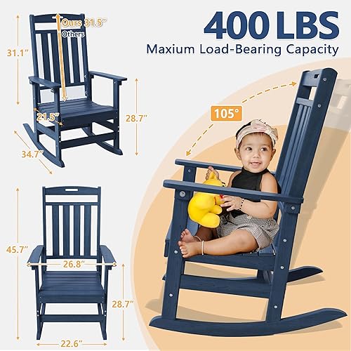 Miniatura 2 de Juego de 2 mecedoras para exteriores, de gran tamaño, HDPE resistente a todo tipo de clima, respaldo alto de 31.5 pulgadas, asiento profundo de 21.5