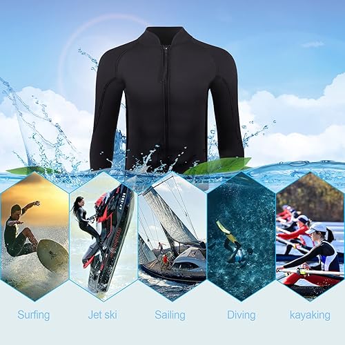 Miniatura 6 de Wetsuit Top Men,2mm Mens Wetsuit Top 3mm Long Sleeve Wetsuit Jacket Men Front Zip Warm Wets Suit Jackets for Men Stretch Mens Wetsuit Top