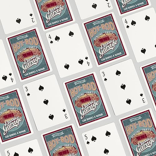 Miniatura 4 de Lantern Press Hot Rod Garage, coches clásicos, letrero vintage (52 cartas de juego, baraja de cartas de tamaño póquer con comodines)