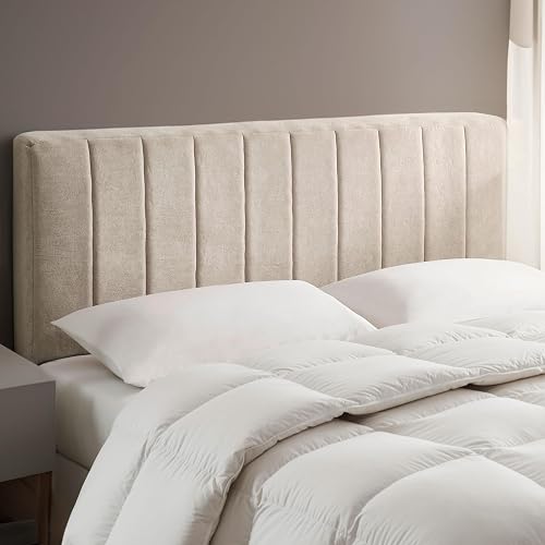 Upholstered Full Headboard - Easy Assemble Channel Stitched Headboard Full Size - Wall Mounted Headboards with 3D Soundproof Wall Panels Peel & Stick Floating Headboards, Beige