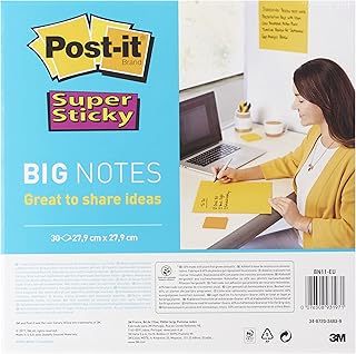 Post-it Super Sticky Big Notes, Pack of 1 Pad, with 30 Sheets ,279 mm x 279 mm, Yellow - Large Extra Sticky Notes For Note Taking, To Do Lists & Reminders