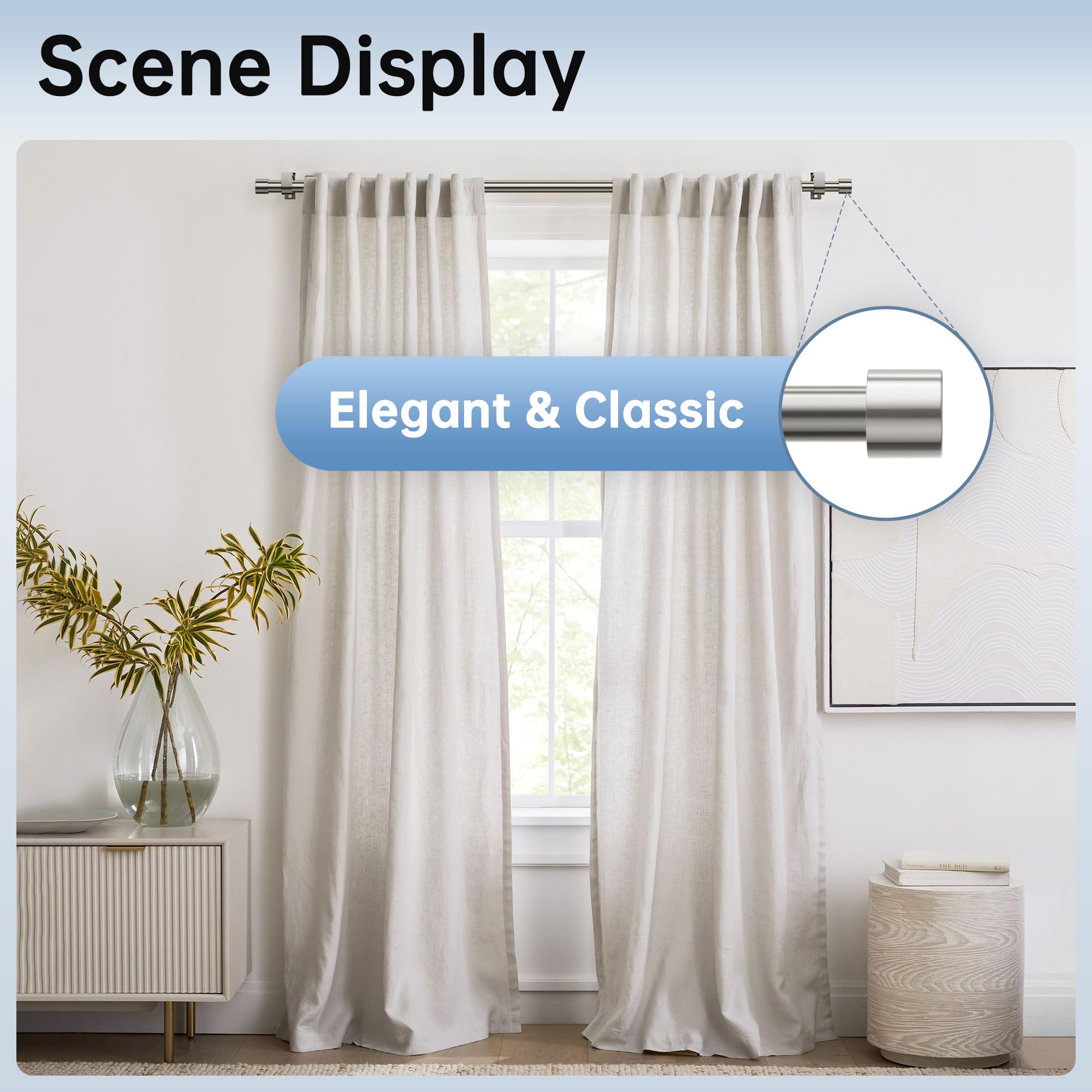 Bastoni per tende estensibili 76-350 cm, diametro 25 mm, con staffe regolabili per tende con occhielli, aste decorative resistenti per finestre per camera da letto, soggiorno