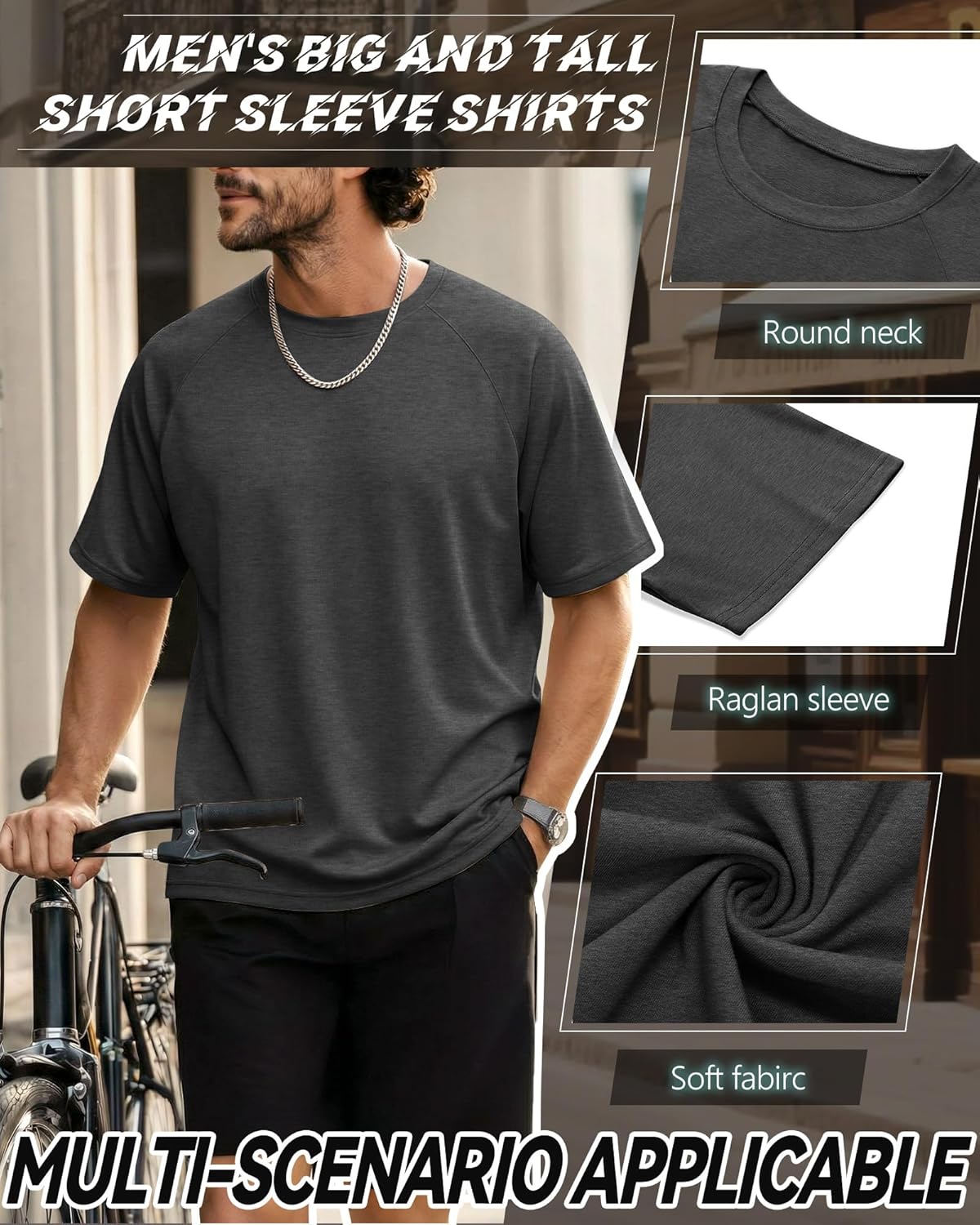 4 Pack Men's Big & Tall Short Sleeve Tees, Crew Neck Shirts Moisture Wicking Gym Casual Tops Multipack