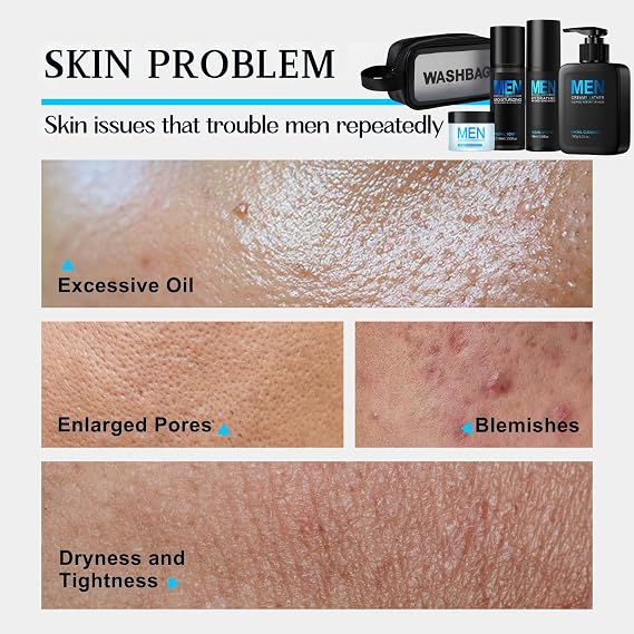 4PCS Mens Skincare Set, Post Shave Relief & Pore Refining Gift Set for Him