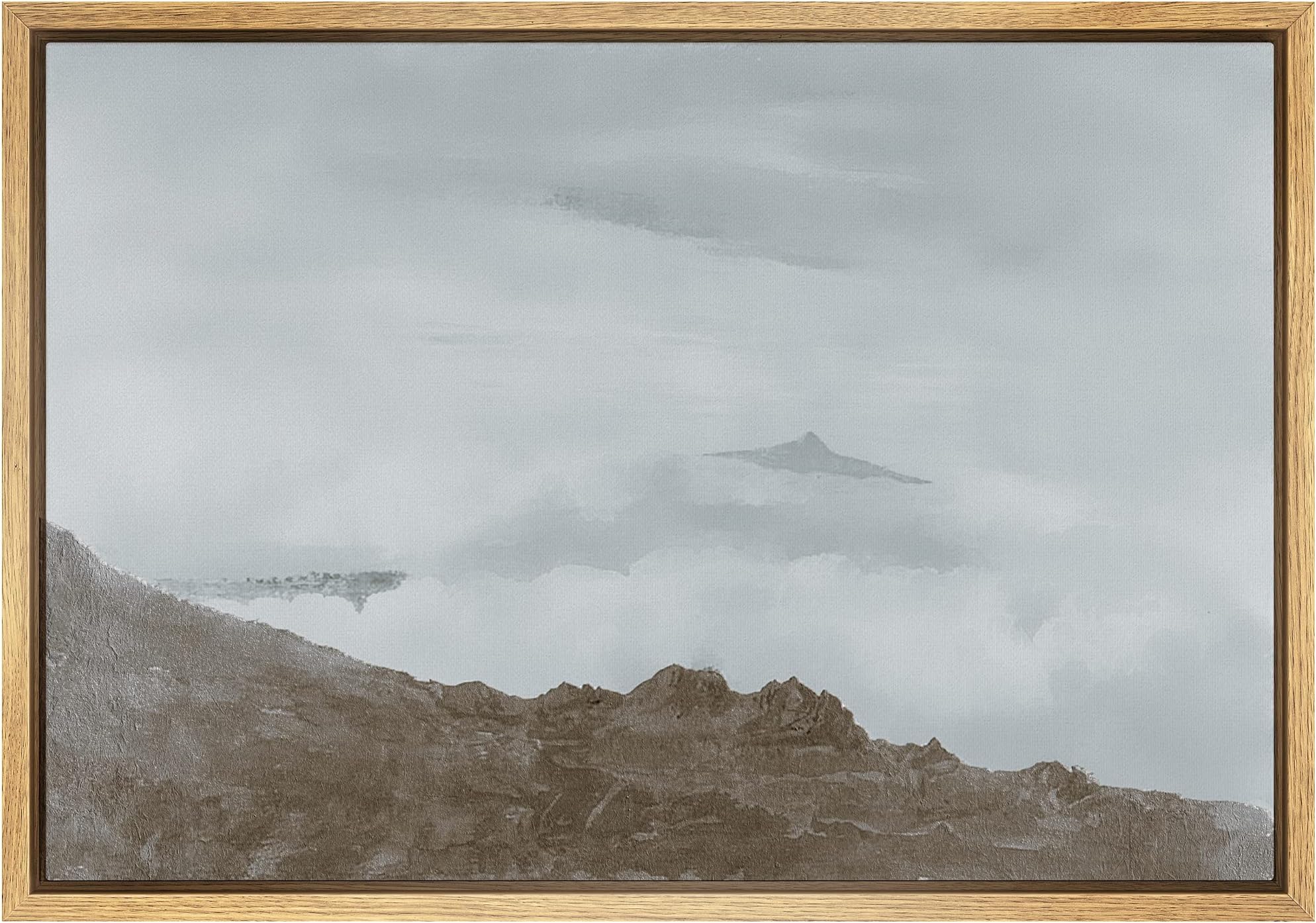 SIGNLEADER Framed Canvas Print Wall Art Brown Hill Over Foggy Terrain Scenic Wilderness Illustrations Modern Art Farmhouse/Country Landscape Cool for Living Room, Bedroom, Office - 16"x24" Natural