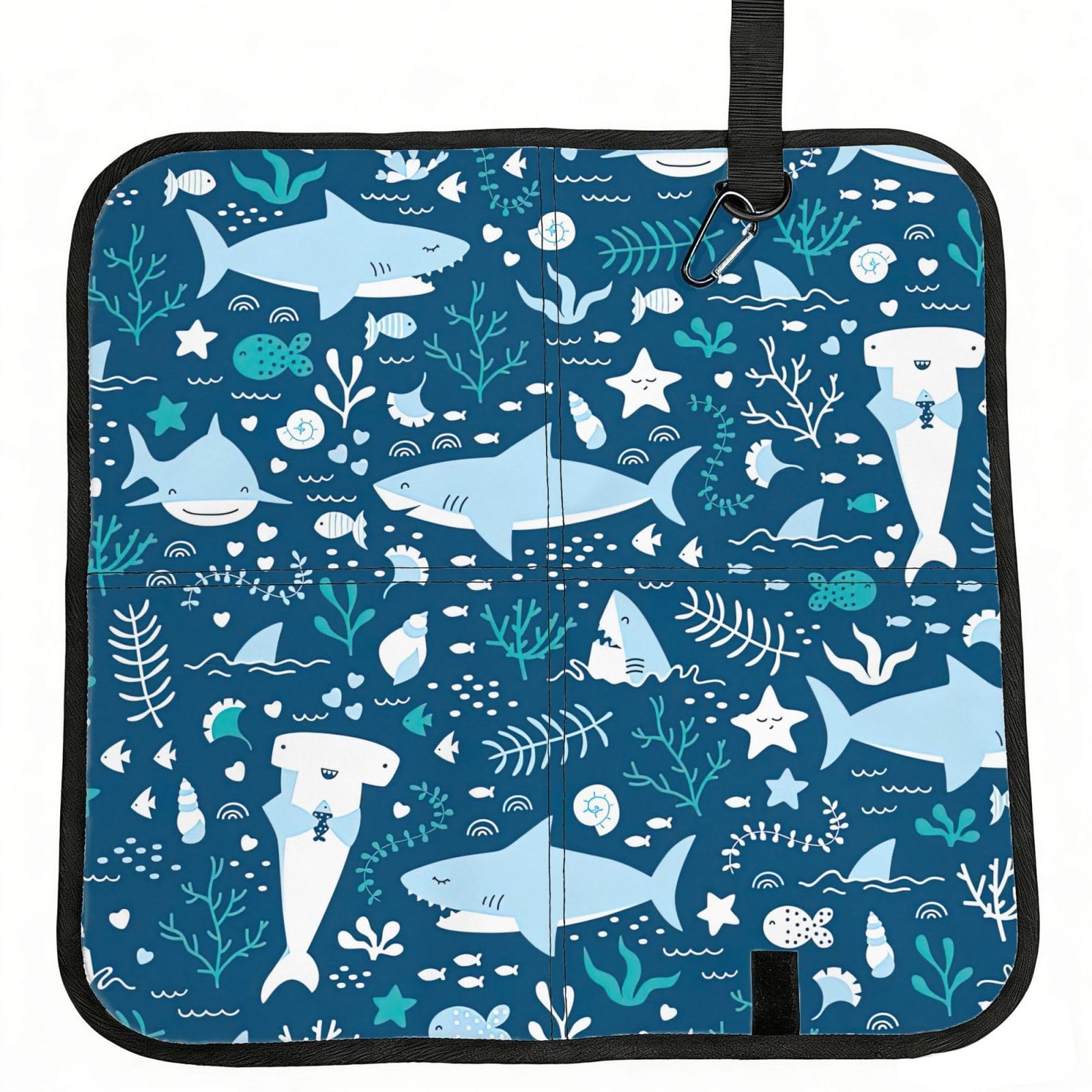 DIEzig Cute Blue Fish Printed Compact Foldable Sitting Pad Oxford Base, Portable Cushion for Fishing Sports Events