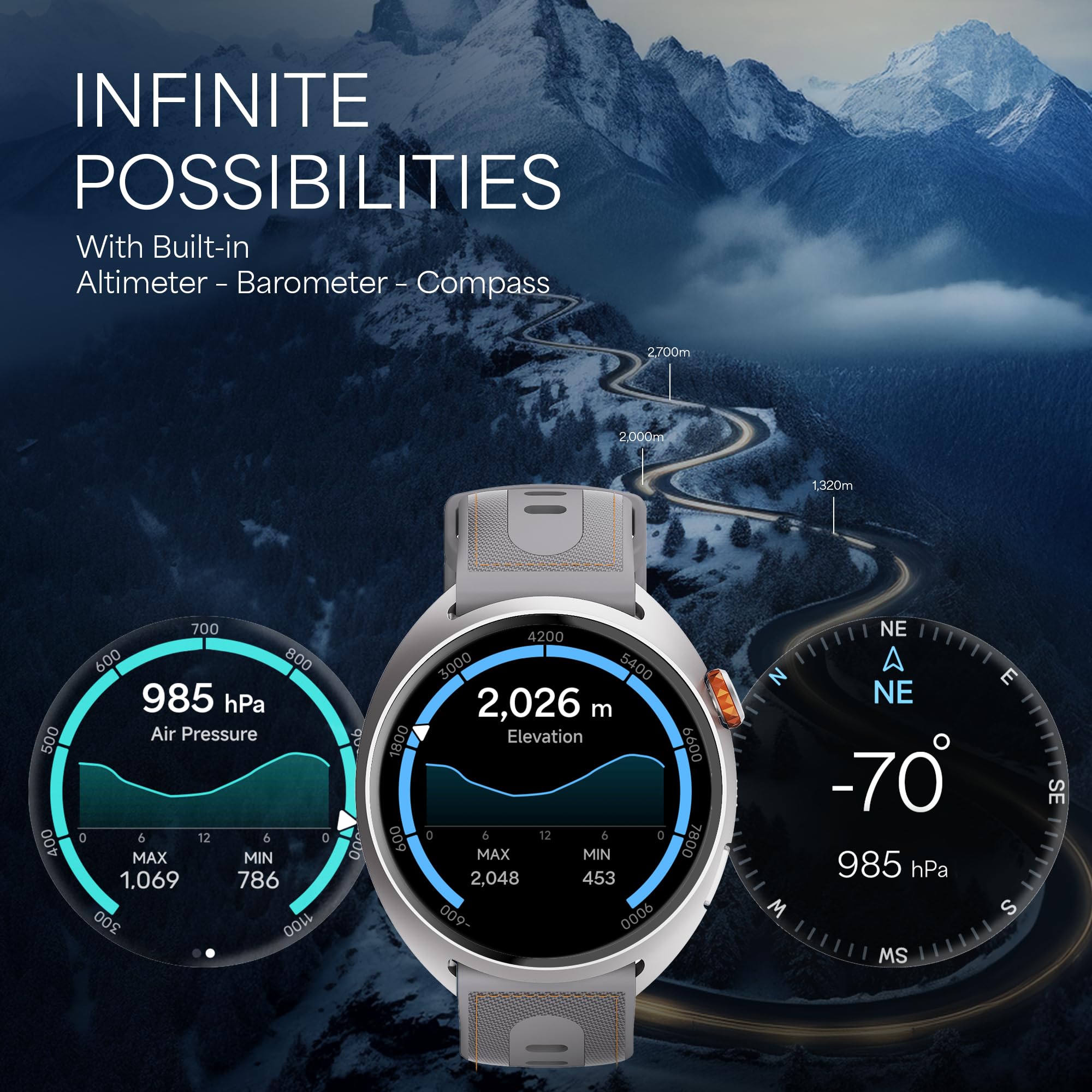 Titan Celestor 2.0 Smart Watch with 1.43" inch AMOLED Display, Dual Band GPS, ABC, Offline Maps, 5 ATM, Training Load & Readiness, Running Courses, Offline Music, TitanQ, Hybrid Strap​ - Onyx Black — Amazon image 3