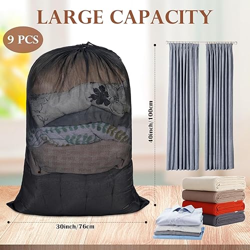Miniatura 2 de Windyun Bolsa de malla para lavandería, 9 unidades, 30 x 40 pulgadas, bolsas de malla grandes de alta resistencia, con cordón, con bloqueo, para
