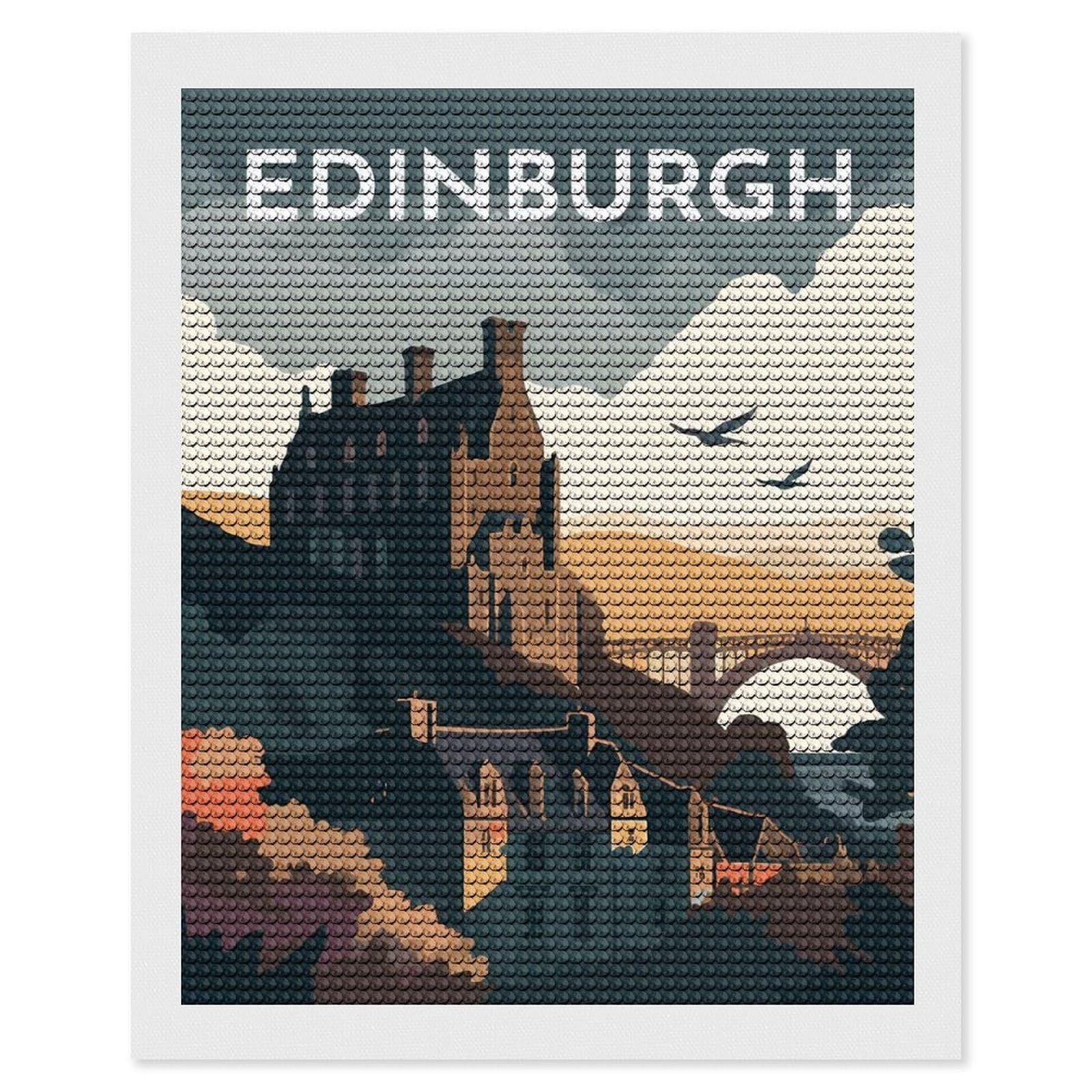 Junmoney Edinburgh Cityscape Diamond Painting Canvas Kit 16"x20", Adhesive Canvas, Living Room Decor, Farmhouse Decor, Winter Craft