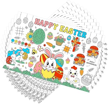 12 Pack-11x 17 Easter Coloring Placemats Disposable,Easter Paper Placemats,Coloring Tablecloth Sheets for Kids School Family Party Decorations,Egg Coloring Activity Paper Mats for Table Decor