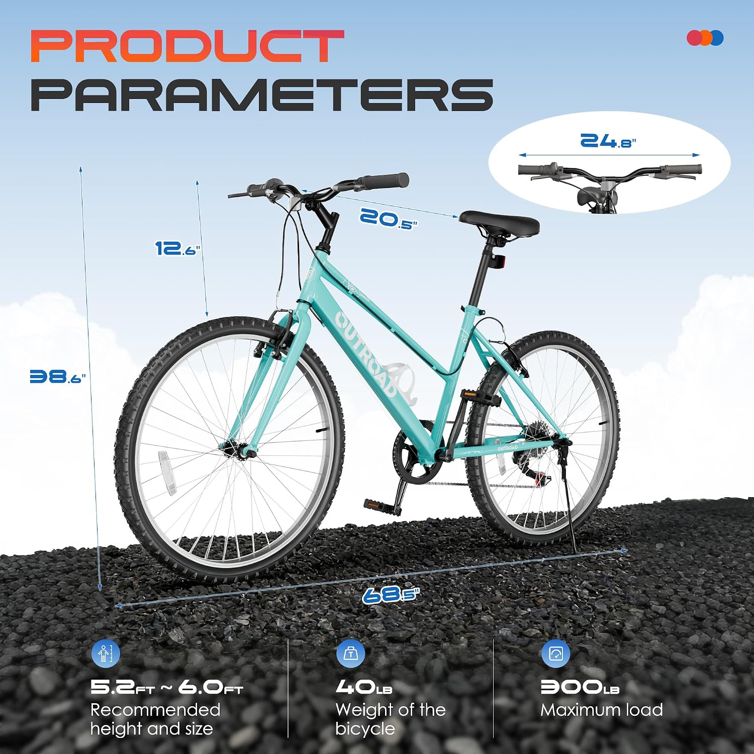 Max4out 26 inch 7-Speed Bike,Men's/Women's Cruiser Bike Commuter Bicycle Mountain Bike Hybrid Bicycle,V Brake,Metal Frame, Adult Bike (Black, White, Blue, Green, Purple, Pink)