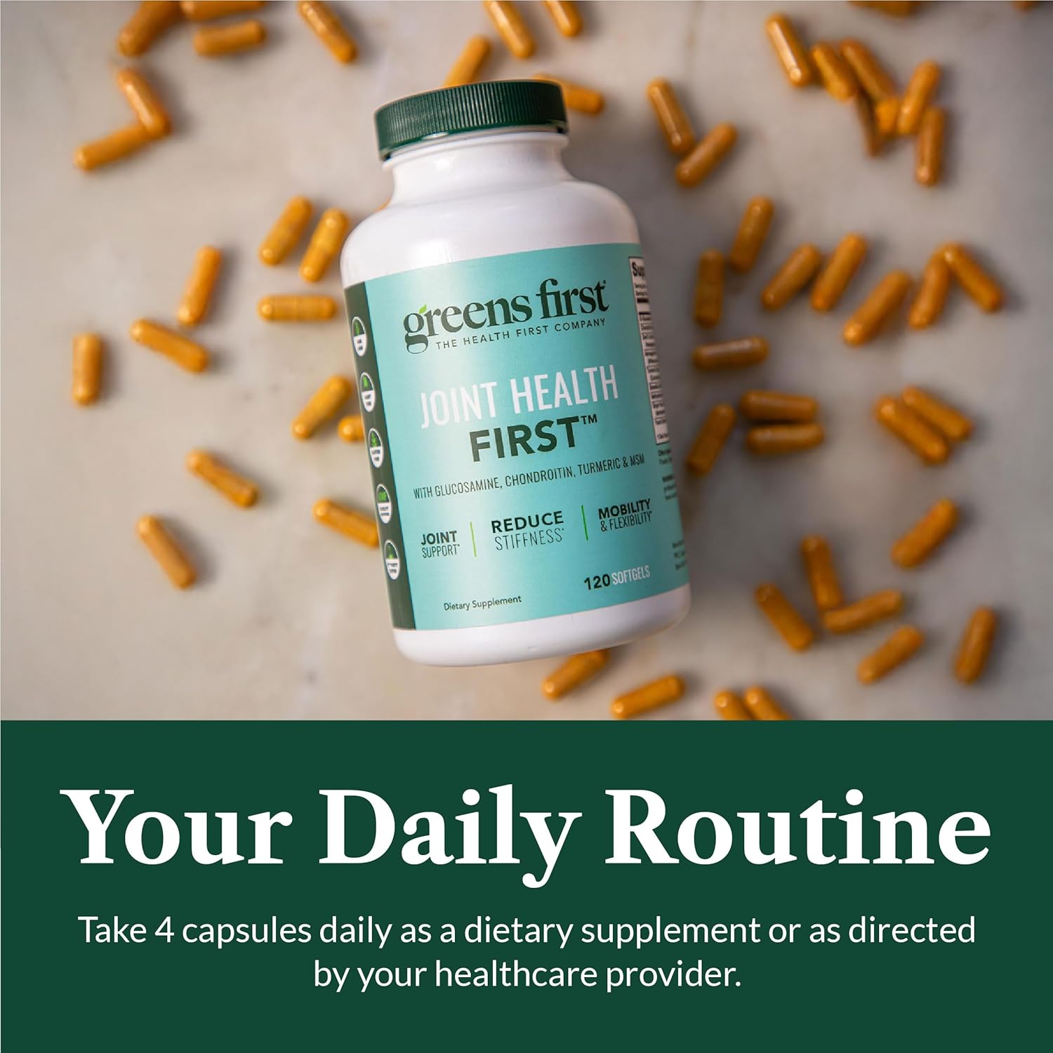 Greens First Joint Health First - Natural Joint Support Supplement with MSM, Turmeric, Ashwagandha, & Ginger - for Joint Support - Non-GMO/Dairy-Free/Gluten-Free (120 Softgels)