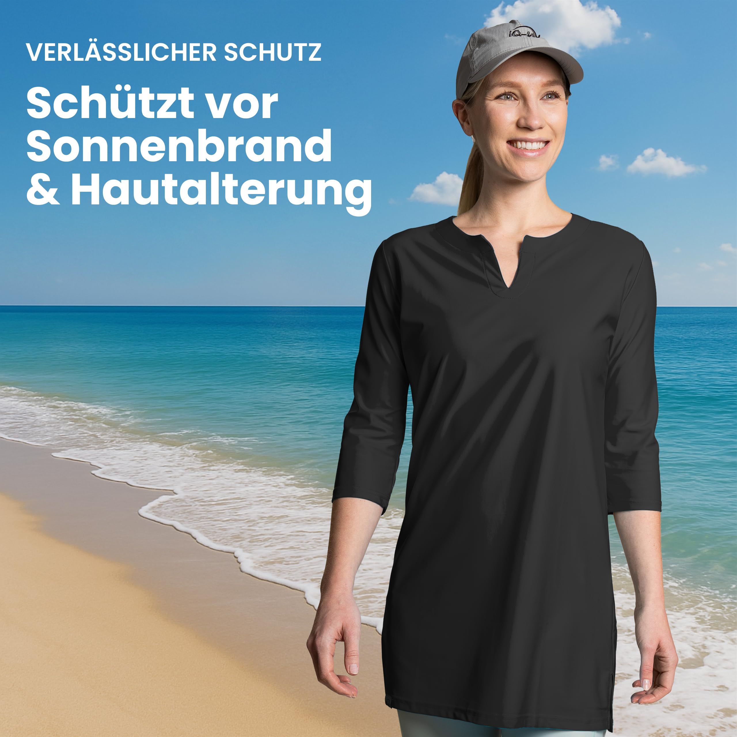 iQ-UV Strandkleid für Damen – Leichtes Sommerkleid für Damen mit UPF 50+ Sonnenschutz – Luftige Strandtunika perfekt als Bikini Cover Up – Stylisches Beach Dress für Sommer und Urlaub