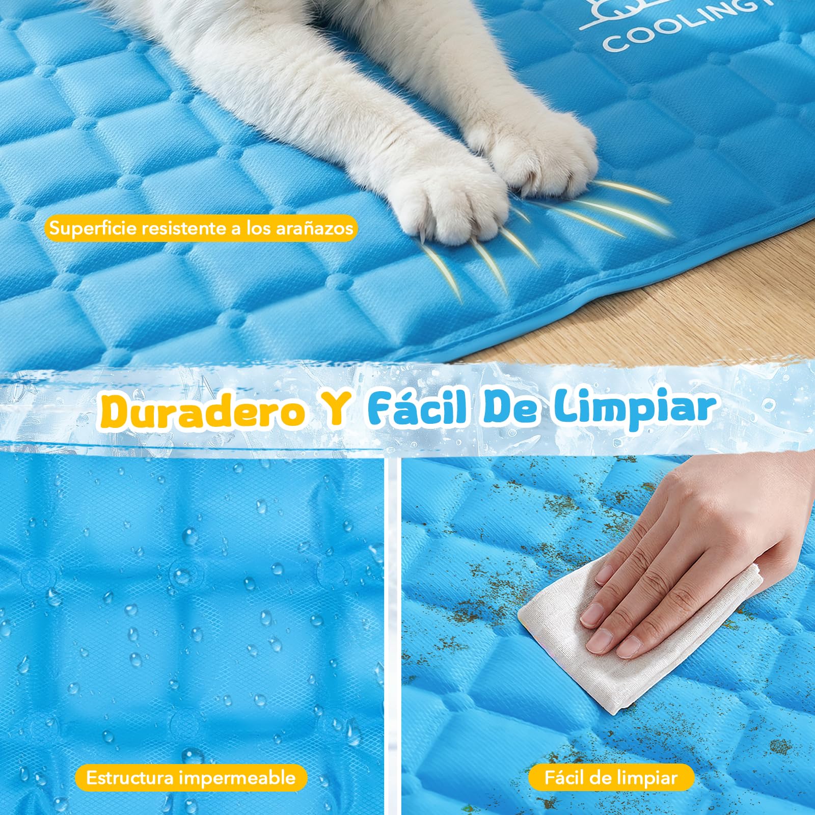 JONRRYIN Alfombrilla Refrescante para Perros y Gatos, 70x120cm Cama Auto-Refrigerante, Manta Fría Impermeable y Antideslizante, Plegable y Ligera para Interior, Exterior y Viaje, Azul (Estándar)