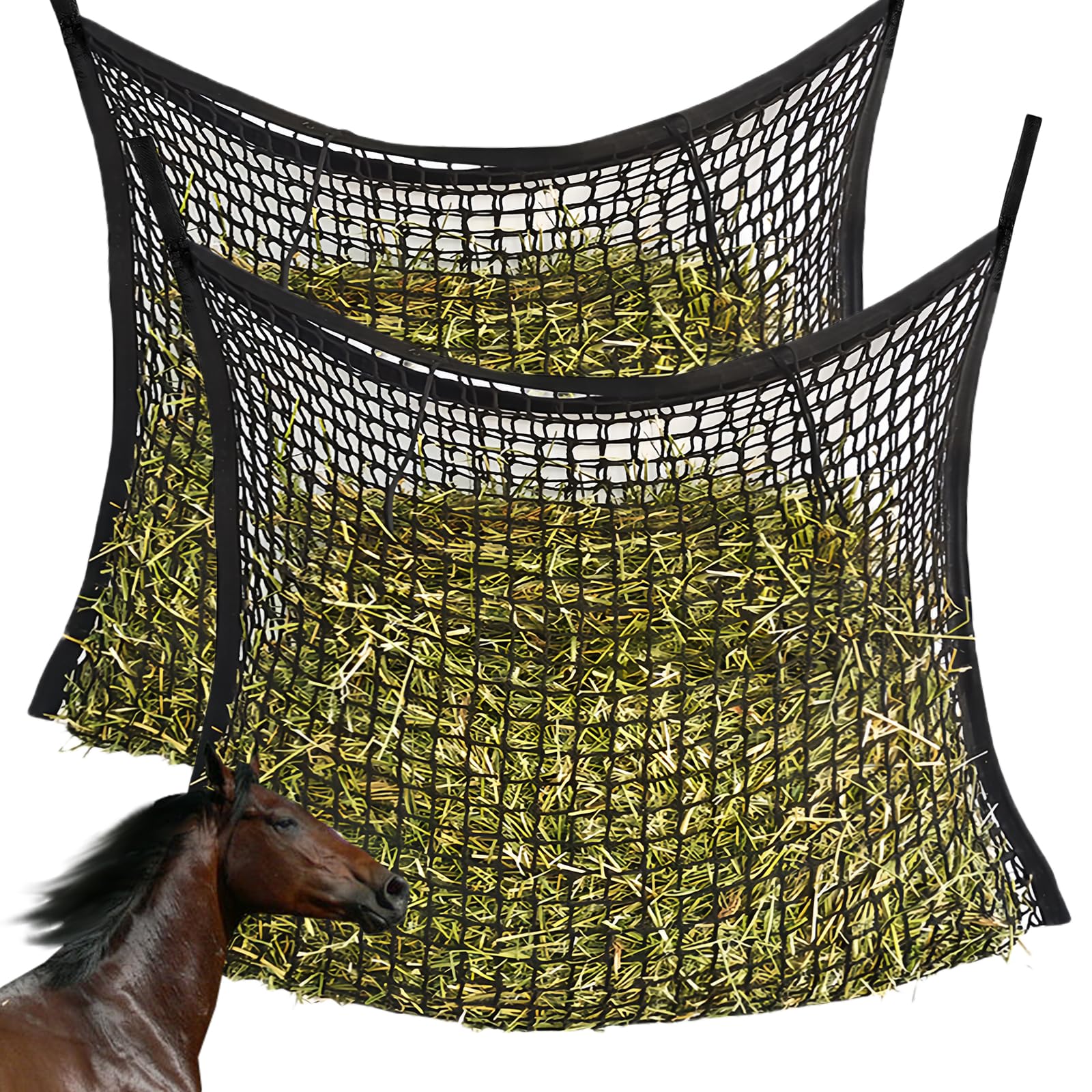 Red de heno para caballos: 120 x 90 cm, red de heno, tamaño 3 x 3 cm, red de alimentación para 8,5 kg de heno, bolsa de heno, bolsa de heno, saco de heno, tiempo de alimentación puede